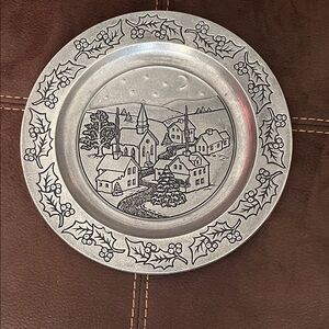 Vintage Decorative Silver Plate with Winter Scene